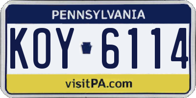 PA license plate KOY6114