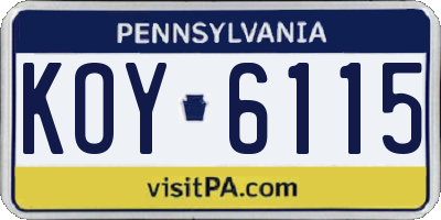 PA license plate KOY6115