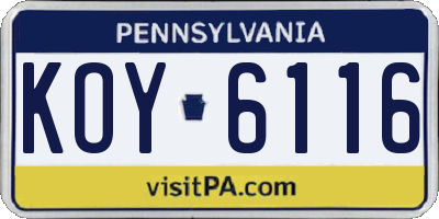 PA license plate KOY6116