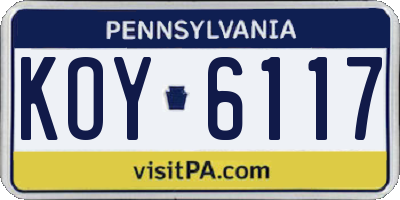 PA license plate KOY6117