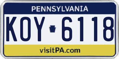 PA license plate KOY6118