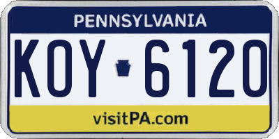 PA license plate KOY6120