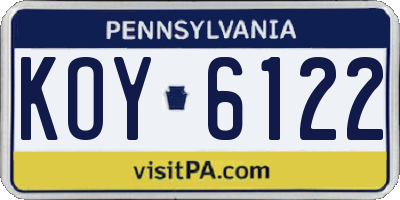 PA license plate KOY6122