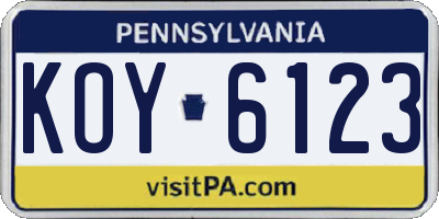 PA license plate KOY6123