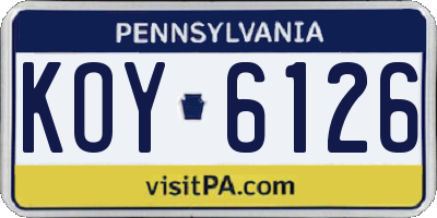 PA license plate KOY6126