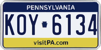 PA license plate KOY6134