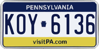 PA license plate KOY6136