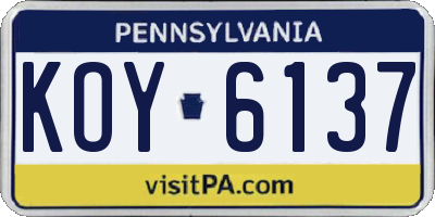 PA license plate KOY6137