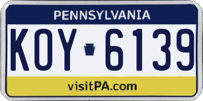 PA license plate KOY6139