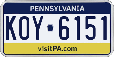 PA license plate KOY6151