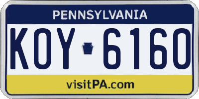 PA license plate KOY6160