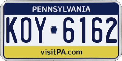 PA license plate KOY6162