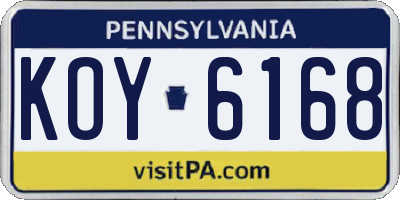 PA license plate KOY6168