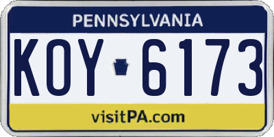 PA license plate KOY6173
