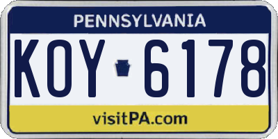 PA license plate KOY6178