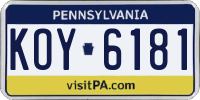 PA license plate KOY6181