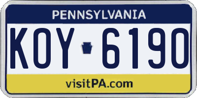 PA license plate KOY6190