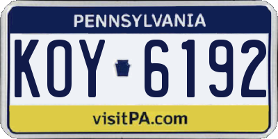 PA license plate KOY6192