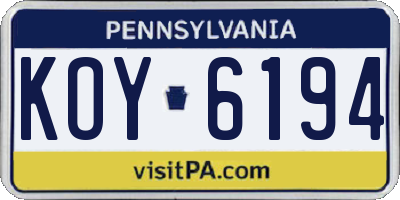 PA license plate KOY6194