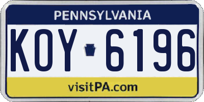 PA license plate KOY6196
