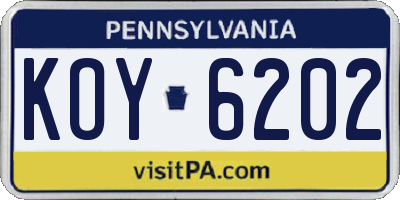 PA license plate KOY6202