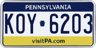 PA license plate KOY6203