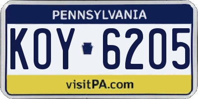 PA license plate KOY6205