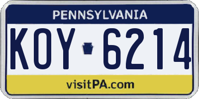 PA license plate KOY6214