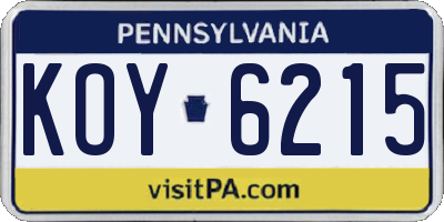 PA license plate KOY6215