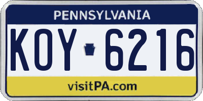 PA license plate KOY6216