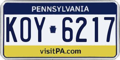 PA license plate KOY6217