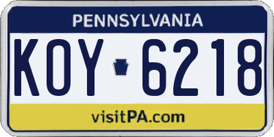 PA license plate KOY6218