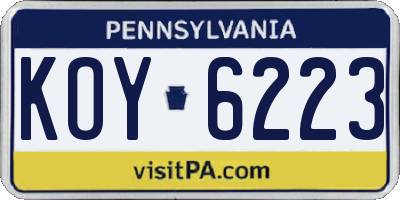 PA license plate KOY6223