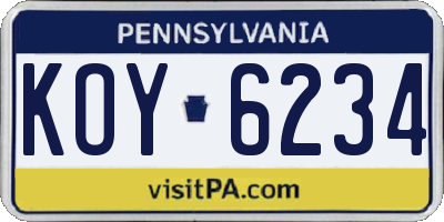 PA license plate KOY6234