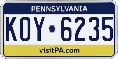 PA license plate KOY6235