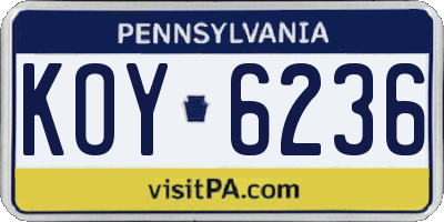 PA license plate KOY6236