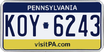 PA license plate KOY6243