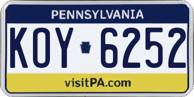 PA license plate KOY6252