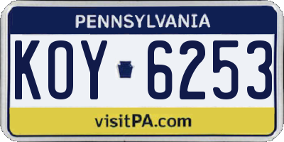 PA license plate KOY6253