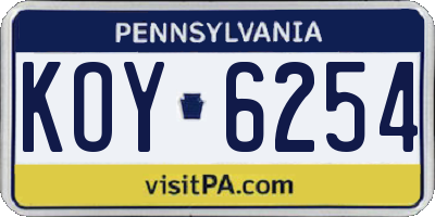 PA license plate KOY6254