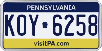 PA license plate KOY6258