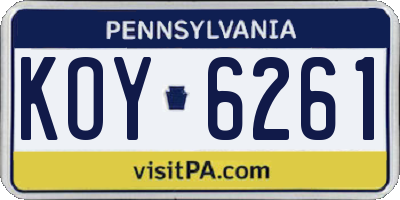 PA license plate KOY6261