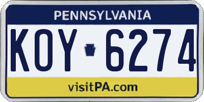 PA license plate KOY6274