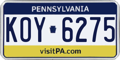 PA license plate KOY6275