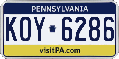 PA license plate KOY6286
