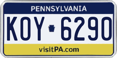 PA license plate KOY6290