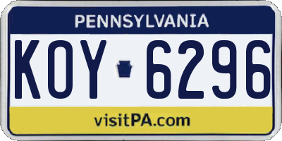 PA license plate KOY6296