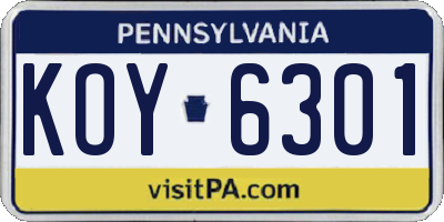 PA license plate KOY6301