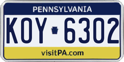 PA license plate KOY6302