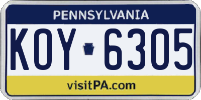 PA license plate KOY6305